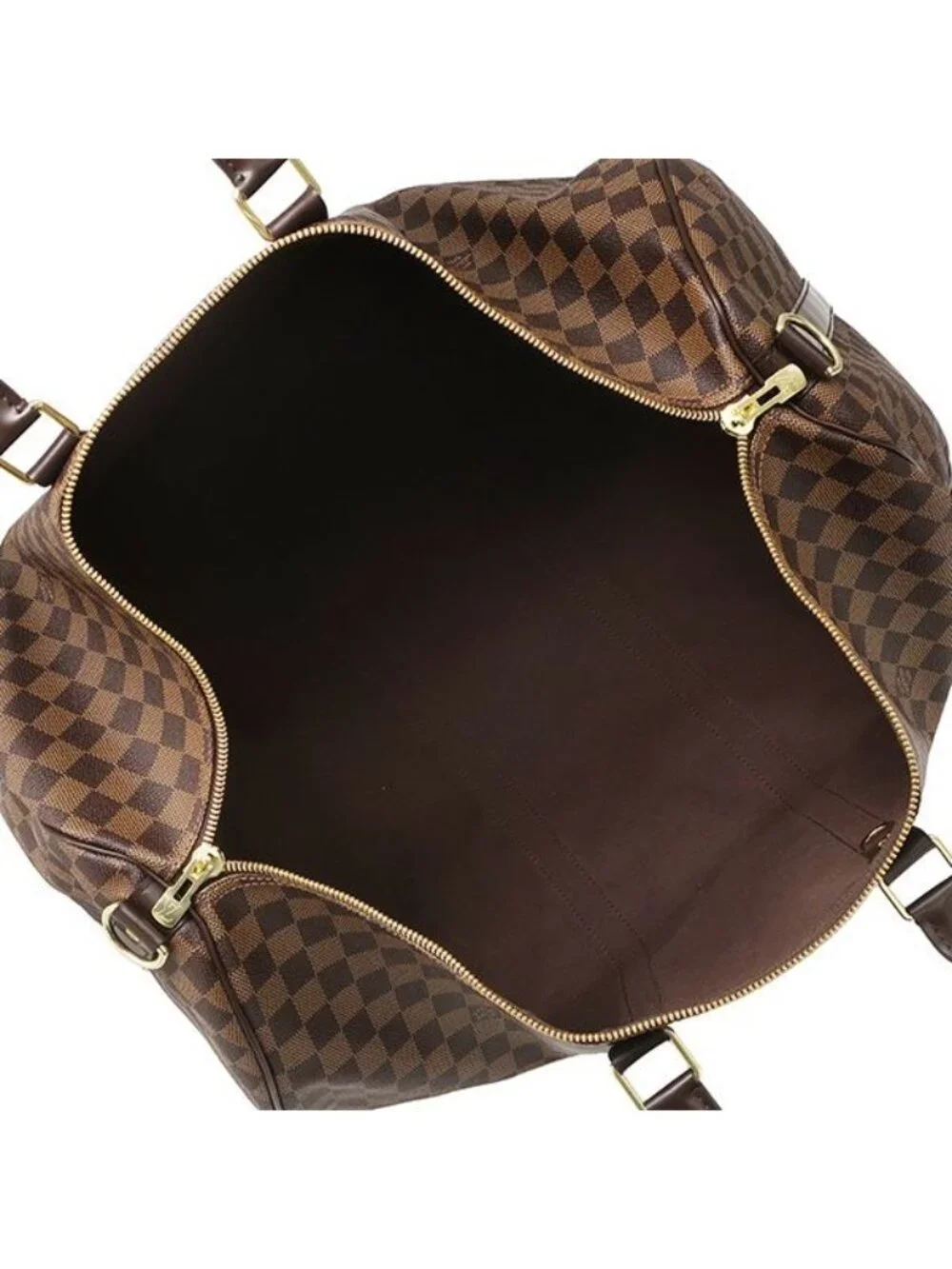 Louis Vuitton Boston Bag Keepall Bandouliere 55 Damier Canvas Ebene Gold Brown